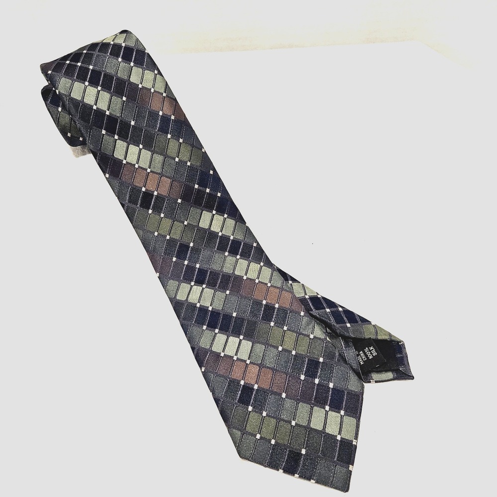 Kenneth Cole Reaction Green/Black/Brown Tie 100% Silk Made in China